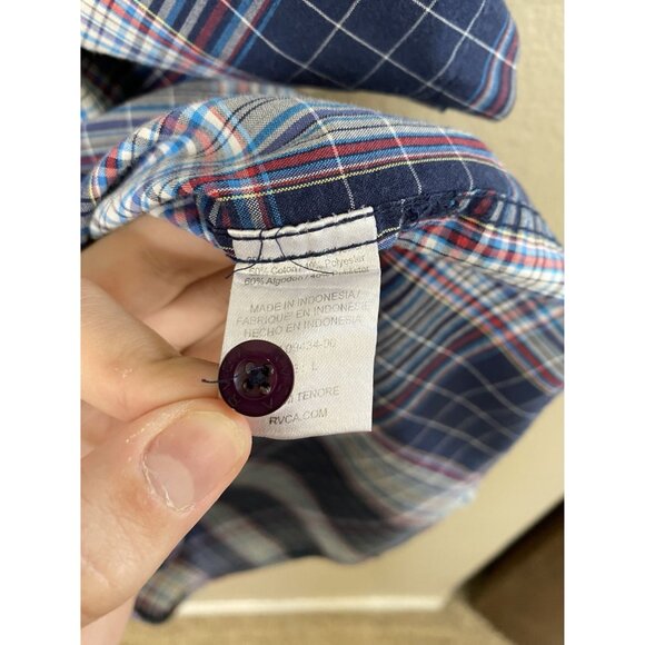 RVCA Mens Blue Shirt Large short sleeve button up cotton collared plaid - Picture 4 of 7